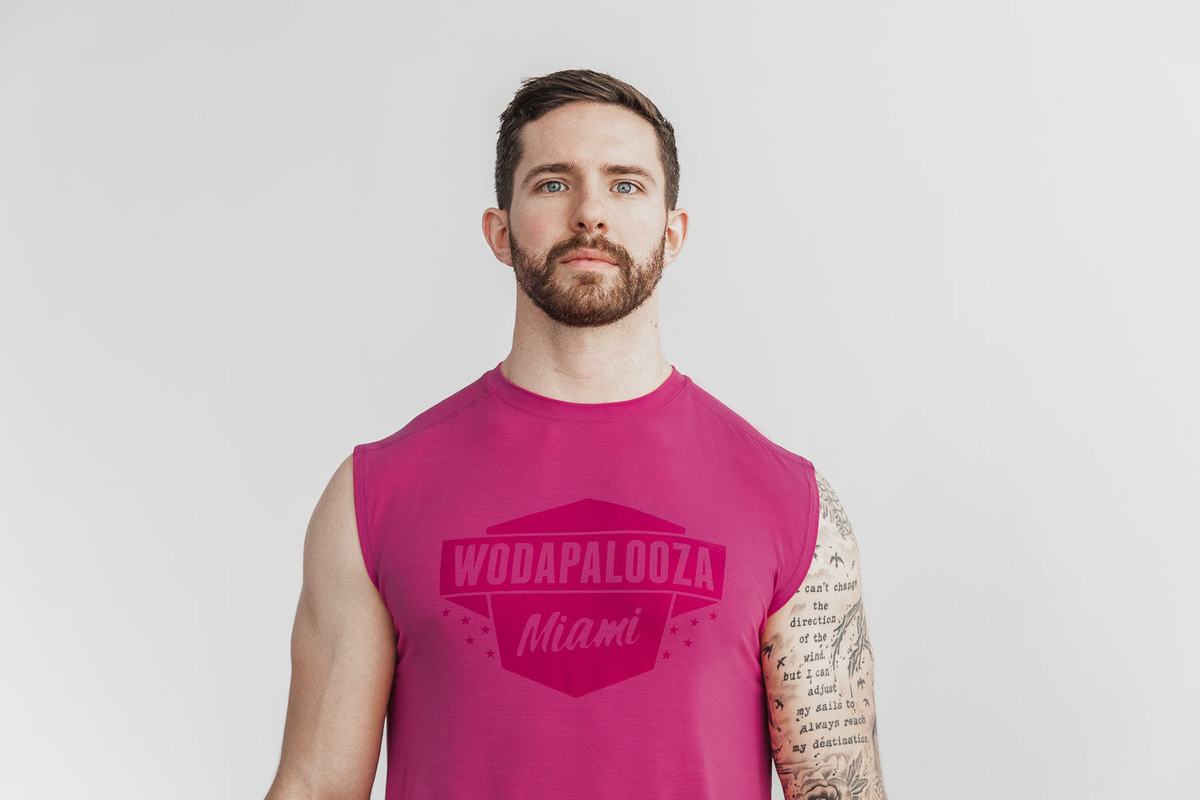 Nobull Wodapalooza Sleeveless Men's T Shirts Pink | Australia (XO7139)